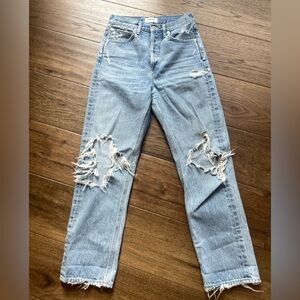 Agolde Light Blue Distressed Straight Leg Jeans
